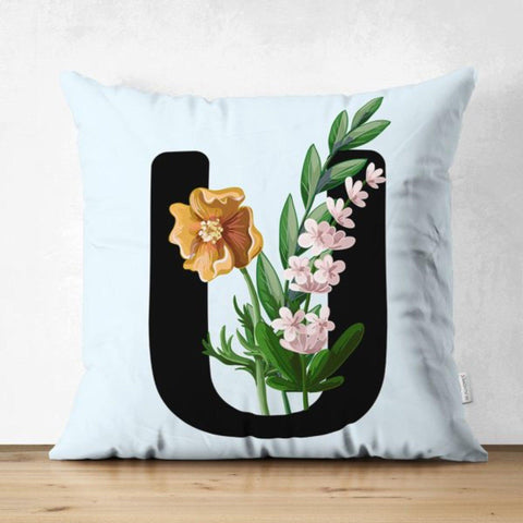 Letter Pillow Cover|Floral Alphabet Cushion Case|S to Z Letter Throw Pillow Top|Unique Sofa Decor|Decorative English Alphabet with Flowers