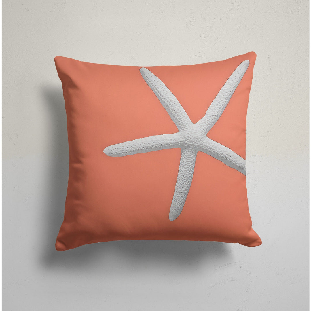 Nautical Pillow Case|White Starfish Cushion Cover|Navy Marine Pillowcase|Orange Beach House Decor|Summer Trend Coral Coastal Throw Pillow