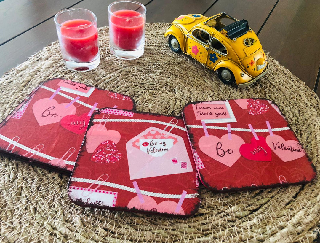 Be My Valentine Coaster Set of 4|Valentine's Day Gift For Her|Romantic Home Decor|Coaster Gift For Girlfriend|Handmade Coffee Table Decor