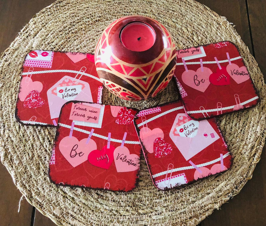 Be My Valentine Coaster Set of 4|Valentine's Day Gift For Her|Romantic Home Decor|Coaster Gift For Girlfriend|Handmade Coffee Table Decor
