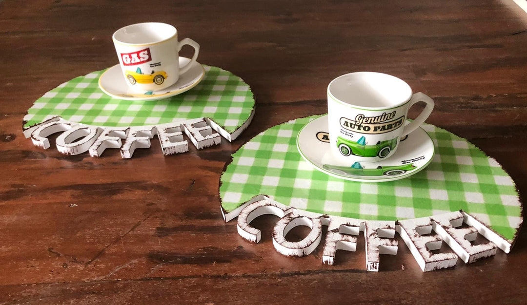 Wooden Coffee Serving Tray Set of 2|Coffee Break Coaster|Coffee Presentation Board|Coffee Time Tea Plate|Natural Wood Housewarming Gift