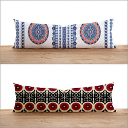 Long Lumbar Pillow Cover|Abstract Design Bolster Cushion Case|Geometric Pattern Oversized Lumbar Pillow Top|Ethnic Print Long Bedding Decor