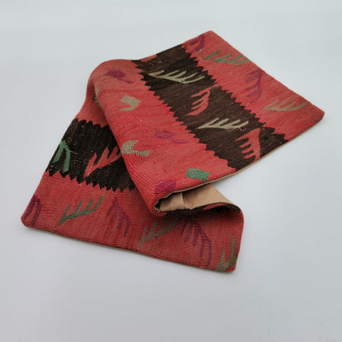 Turkish Kilim Pillow Cover|Leaf Print Kelim Cushion Case|Ottoman Rug Lumbar Pillow Top|Handwoven Anatolian Decor|Vintage Cushion Cover 12x24