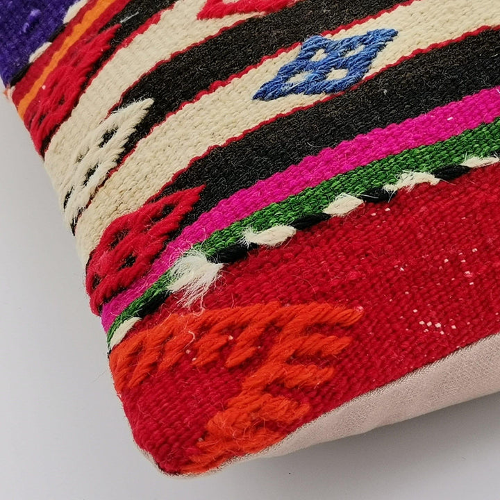 Turkish Kilim Pillow Cover|Farmhouse Vintage Kelim Cushion Case|Rustic Lumbar Pillow Top|Handwoven Anatolian Rug Design Cushion Case 12x24