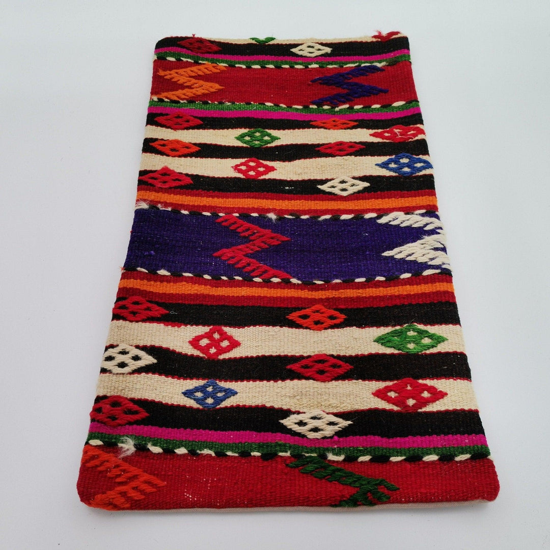 Turkish Kilim Pillow Cover|Farmhouse Vintage Kelim Cushion Case|Rustic Lumbar Pillow Top|Handwoven Anatolian Rug Design Cushion Case 12x24