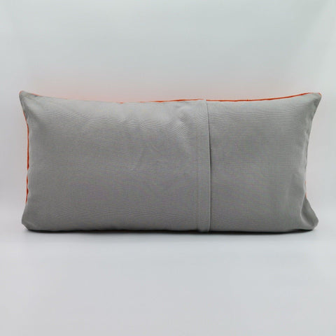 Hemp Pillow Cover|Orange Color Turkish Kilim Cushion Case|Rustic Rug Lumbar Pillow Top|Handwoven Anatolian Decor|Vintage Cushion Cover 12x24