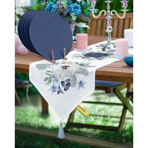 Floral Table Runner & Placemat Set|Summer Tabletop|Set of 6 Supla Table Mat|Triangle Runner with Flowers and American Service Underplate
