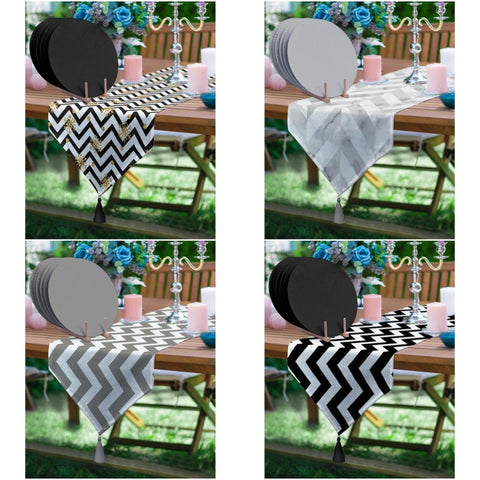 Black Gray Zig Zag Table Runner and Placemat Set - Akasia