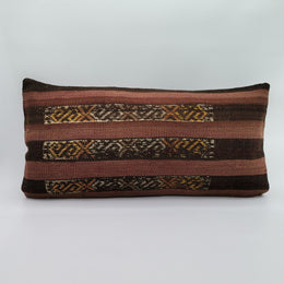 Vintage Kilim Pillow Cover|Rustic Ottoman Kilim Decor|Antique Farmhouse Lumbar Pillowcase|Boho Bedding Decor|Handwoven Rug Cushion 12x24