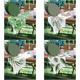 Leaves Table Runner & Placemat Set|Tropical Tabletop|Set of 6 Supla Table Mat|Floral Green Leaves Tablecloth and American Service Underplate