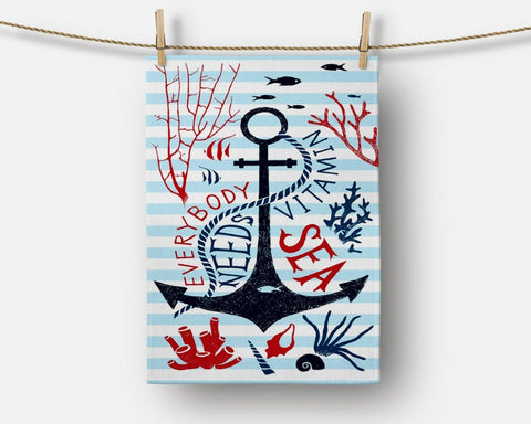 Nautical Hand Towel|Navy Anchor Kitchen Towel|Octopus Dish Towel|Decorative Tea Towel|Housewarming Beach House Hand Towel|Coastal Dishcloth