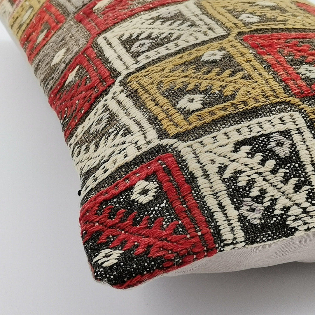 Turkish Kilim Pillow Cover|Checkered Kelim Cushion Case|Ottoman Rug Lumbar Pillow Top|Handwoven Anatolian Decor|Vintage Cushion Cover 12x24