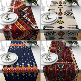 Rug Design Table Runner|Southwestern Table Top|Aztec Print Home Decor|Turkish Kilim Tabletop|Ikat Design Runner|Farmhouse Style Tablecloth
