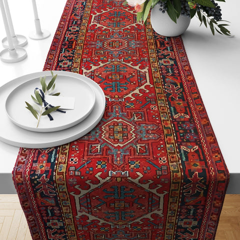 Rug Design Table Runner|Turkish Kilim Table Top|Ethnic Print Home Decor|Authentic Rug Tabletop|Farmhouse Style Geometric Southwestern Runner