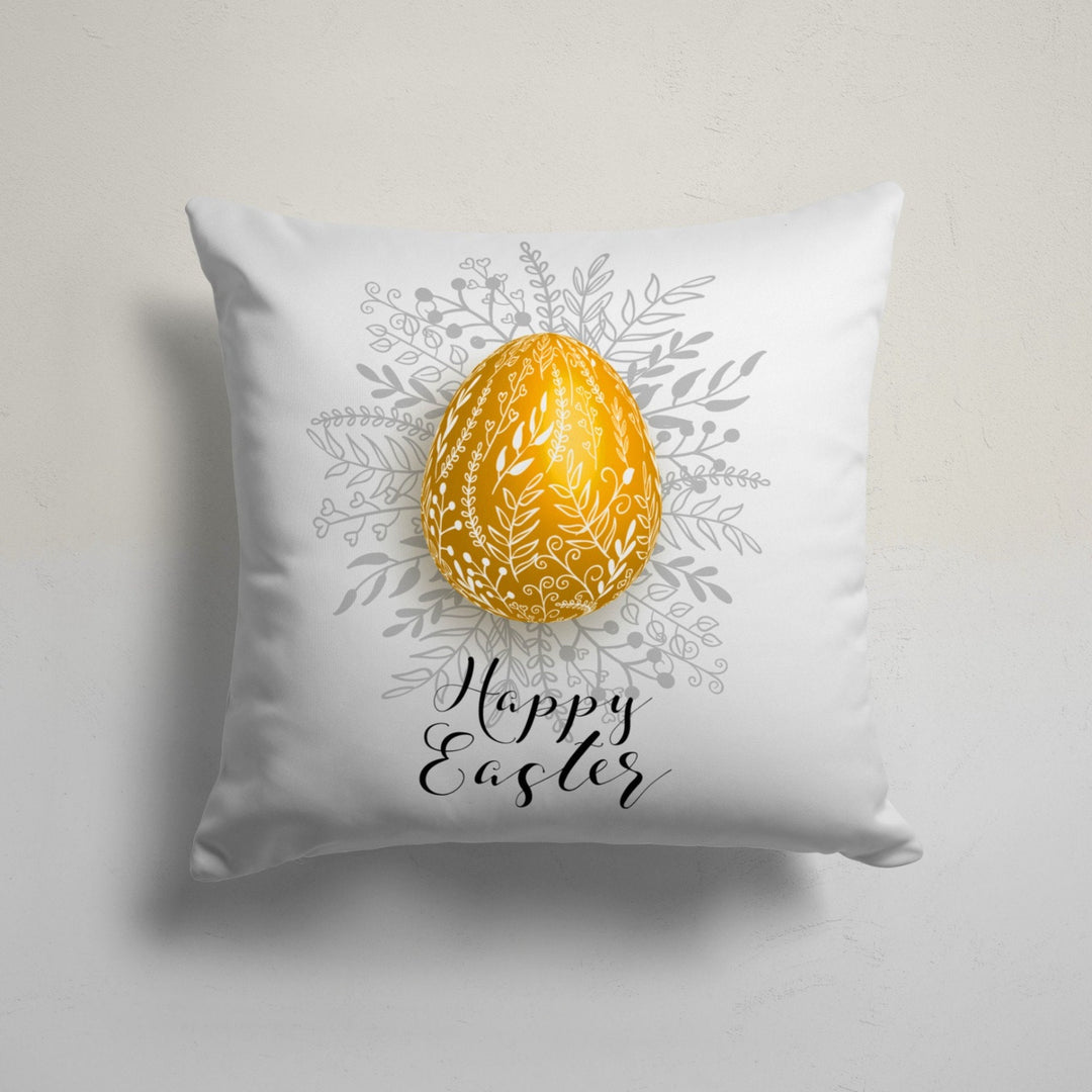 Easter Pillow Cover|Happy Easter Cushion Case|Decorative Yellow Blue Egg Throw Pillowtop|Bunny Print Holiday Decor|Farmhouse Spring Cushion