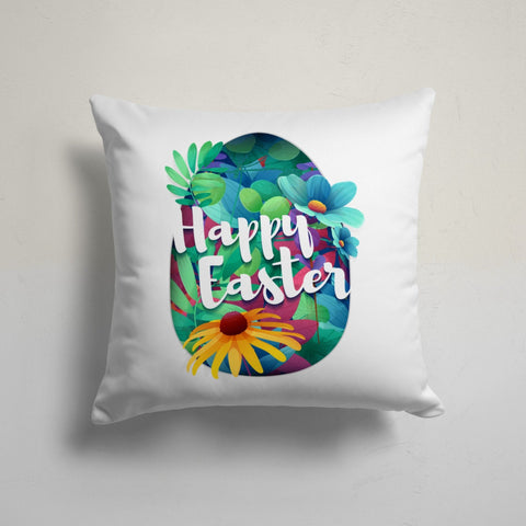 Easter Pillow Cover|Happy Easter Cushion Case|Decorative Yellow Blue Egg Throw Pillowtop|Bunny Print Holiday Decor|Farmhouse Spring Cushion