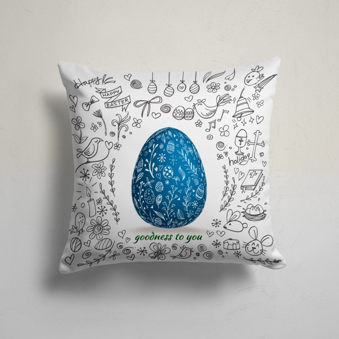 Easter Pillow Cover|Happy Easter Cushion Case|Decorative Yellow Blue Egg Throw Pillowtop|Bunny Print Holiday Decor|Farmhouse Spring Cushion