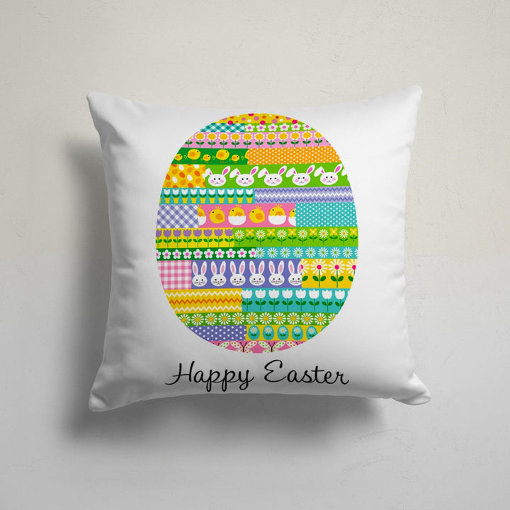 Easter Pillow Cover|Happy Easter Cushion Case|Decorative Yellow Blue Egg Throw Pillowtop|Bunny Print Holiday Decor|Farmhouse Spring Cushion