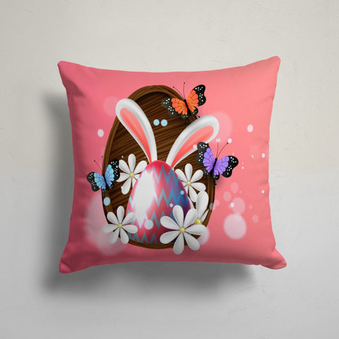 Happy Easter Pillow Cover|Floral Happy Holy Week and Easter Cushion|Black White Designed Egg Throw Pillowtop|Bunny and Butterfly Cushion
