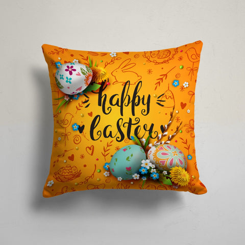 Happy Easter Pillow Cover|Floral Happy Holy Week and Easter Cushion|Black White Designed Egg Throw Pillowtop|Bunny and Butterfly Cushion