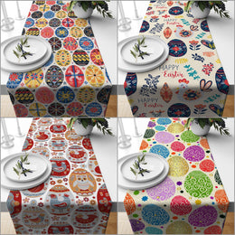 Easter Table Runner|Happy Easter Kitchen Decor|Decorative Colorful Egg Print Tablecloth|Animal Patterned Egg Holiday Decor|Spring Tablecloth
