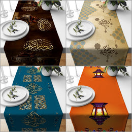Islamic Table Runner|Religious Motif Table Centerpiece|Turquoise Ramadan Kareem Tablecloth|Brown Mystic Home Decor|Gift for Muslim Neighbor
