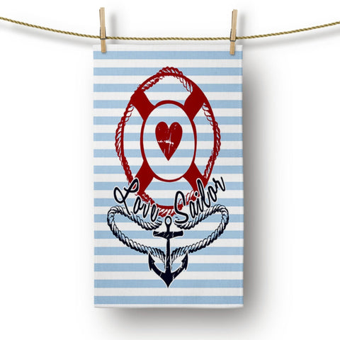 Nautical Hand Towel|Sailboat Print Dish Towel|Floral Navy Anchor Coastal Tea Towel|Love Sailor Print Summer Trend Towel|Restaurant Towel