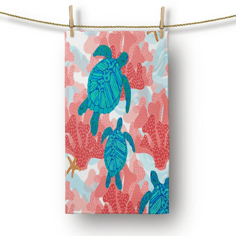 Nautical Hand Towel|Colorful Fish and Jellyfish Print Dish Towel|Sea Turtle Tea Towel|Housewarming Summer Trend Towel|Towel for Restaurant