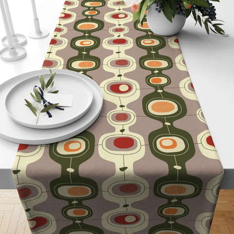 Mid Century Table Runner|Abstract Geometric Tablecloth|Green Orange Blue Retro Home Decor|Farmhouse Authentic Tablecloth|Modern Table Runner