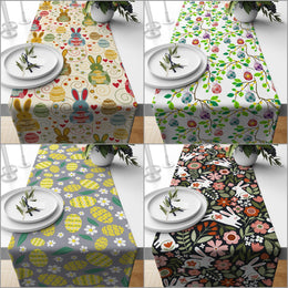 Easter Table Runner|Easter Bunny Kitchen Decor|Decorative Floral Egg Print Tabletop|Daisy Patterned Egg Home Decor|Spring Holiday Tablecloth