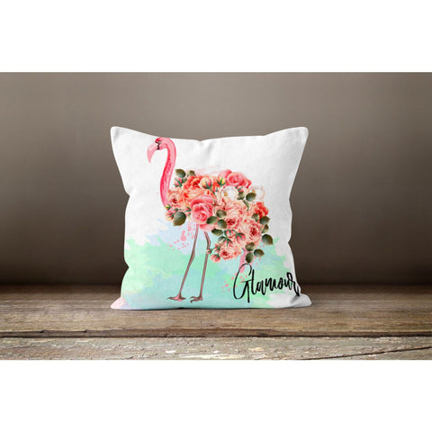 Flamingo Pillow Cover|Floral Bird Print Cushion Case|Decorative Glamour Print Pillowtop|Animal Home Decor|Flamingo and Flowers Throw Pillow
