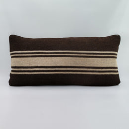 Turkish Kilim Pillow Cover|Brown Beige Striped Kelim Cushion Case|Ottoman Rug Lumbar Pillow|Handwoven Anatolian Decor|Vintage Cushion 12x24