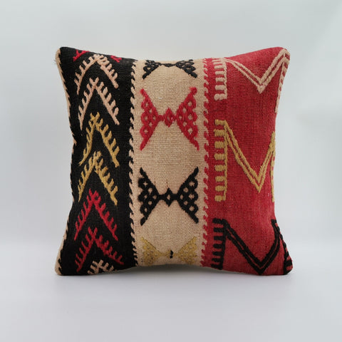 Turkish Kilim Pillow Cover|Rustic Kelim Cushion Case|Vintage Throw Pillow Top|Handwoven Cushion Case|Anatolian Rug Decor|Ottoman Decor 16x16
