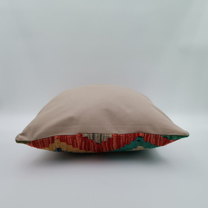 Turkish Kilim Pillow Cover|Ethnic Ottoman Throw Pillow Top|Vintage Rug Cushion Case|Handwoven Antique Cushion Cover|Boho Bedding Decor 16x16