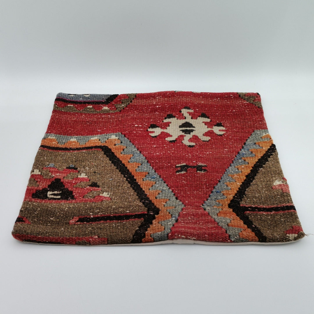 Turkish Kilim Pillow Cover|Vintage Kelim Cushion Case|Eclectic Anatolian Throw Pillow Cover|Boho Bedding Decor|Handwoven Ottoman Rug 16x16