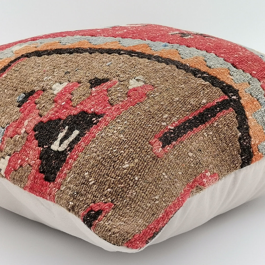 Turkish Kilim Pillow Cover|Vintage Kelim Cushion Case|Eclectic Anatolian Throw Pillow Cover|Boho Bedding Decor|Handwoven Ottoman Rug 16x16