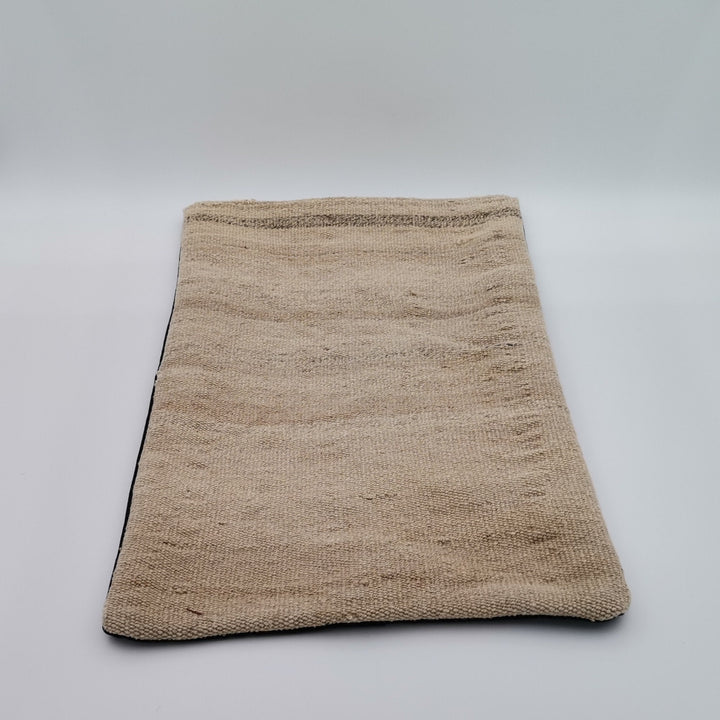 Hemp Pillow Cover|Beige Turkish Kelim Cushion Case|Soft Rug Lumbar Pillow Top|Handwoven Anatolian Home Decor|Vintage Cushion Cover 12x20