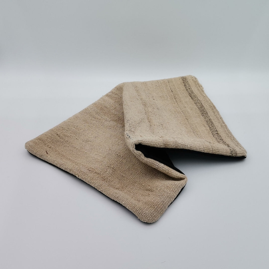 Hemp Pillow Cover|Beige Turkish Kelim Cushion Case|Soft Rug Lumbar Pillow Top|Handwoven Anatolian Home Decor|Vintage Cushion Cover 12x20