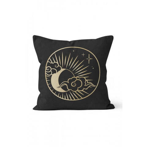 Moon Pillow Cover|Moon Dream Cushion Case|Black Gold Planet Home Decor|Decorative Space Pillowcase|Sun and Phases of the Moon Cushion Cover