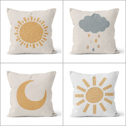 Abstract Pillow Cover|Sun, Moon and Rain Print Cushion Case|Decorative Cloud Painting Pillow Top|Weather Meteorology Themed Cushion Cover