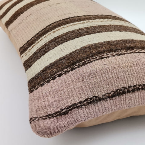Turkish Kilim Pillow Cover|Striped Kilim Cushion Cover|Handmade Ottoman Lumbar Pillow|Handwoven Anatolian Home Decor|Vintage Cushion 12x24