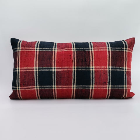 Turkish Kilim Pillow Cover|Handwoven Buffalo Check Kelim Cushion Case|Ottoman Rug Lumbar Pillow Top|Anatolian Decor|Vintage Cushion 12x24