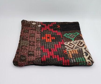 Vintage Kilim Pillow Cover|Turkish Kilim Cushion|Geometric Anatolian Throw Pillow Top|Boho Bedding Decor|Handwoven Rug Cushion Case 16x16