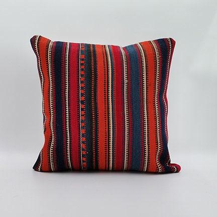Vintage Kilim Pillow Cover|Striped Turkish Kilim Cushion Case|Traditional Antique Throw Pillow|Boho Bedding Decor|Handwoven Rug Decor 16x16