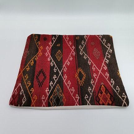 Vintage Kilim Pillow Cover|Turkish Kilim Cushion Case|Traditional Soft Throw Pillow Top|Diamond Pattern Rug Design|Handwoven Cushion 16x16