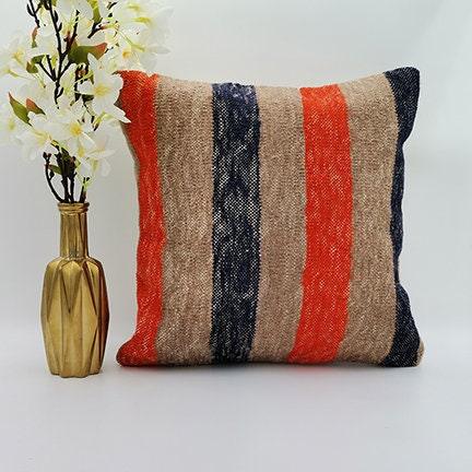 Vintage Kilim Pillow Cover|Turkish Kilim Cushion Case|Eclectic Anatolian Throw Pillow Top|Boho Bedding Decor|Handwoven Striped Rug 16x16