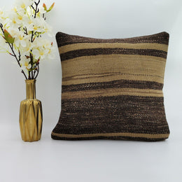 Vintage Kilim Pillow Cover|Turkish Kelim Cushion Case|Antique Anatolian Throw Pillowcase|Striped Rug Pillow|Handwoven Rug Cushion 16x16
