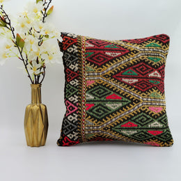 Vintage Kilim Pillow Cover|Turkish Kelim Pillow Top|Ottoman Rug Throw Pillowcase|Diamond Pattern Decor|Handwoven Rug Cushion Cover 16x16