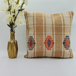 Vintage Kilim Pillow Cover|Diamond Pattern Turkish Kilim Cushion Case|Antique Soft Throw Pillow Top|Handwoven Rug Design Cushion Case 16x16