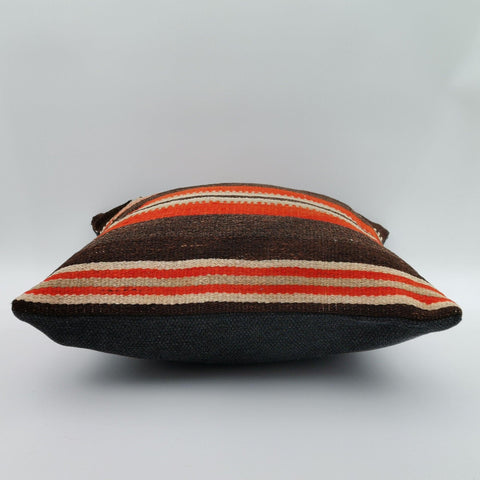 Vintage Kilim Pillow Cover|Turkish Kilim Cushion Case with Stripes|Traditional Rug Throw Pillow|Boho Bedding Decor|Handwoven Rug Decor 16x16